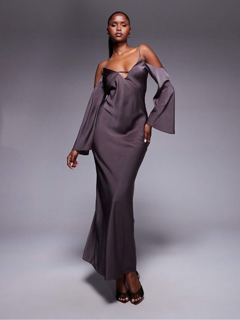 ASOS DESIGN long sleeve fallen shoulder Cami maxi dress 4 NWT Teal Blue - Picture 4 of 14